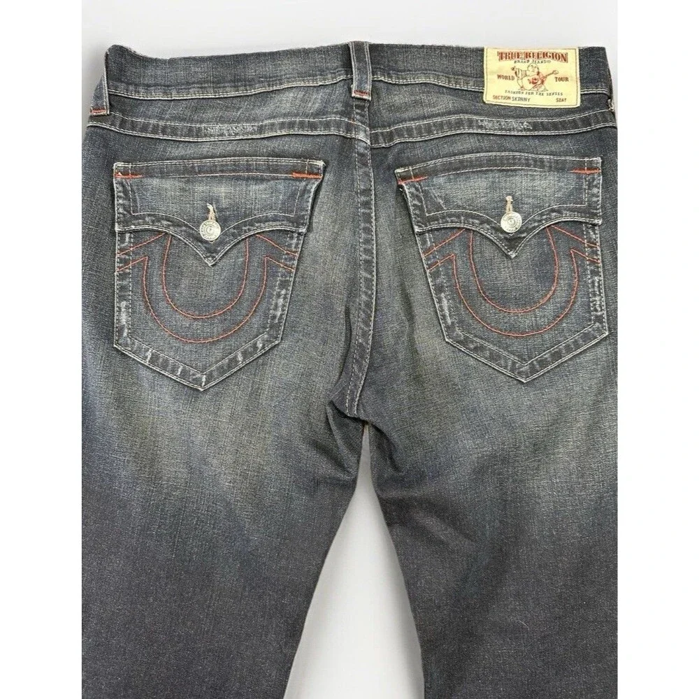 True Religion Men’s Skinny Flap Jeans 38 Natural SN Red Distressed